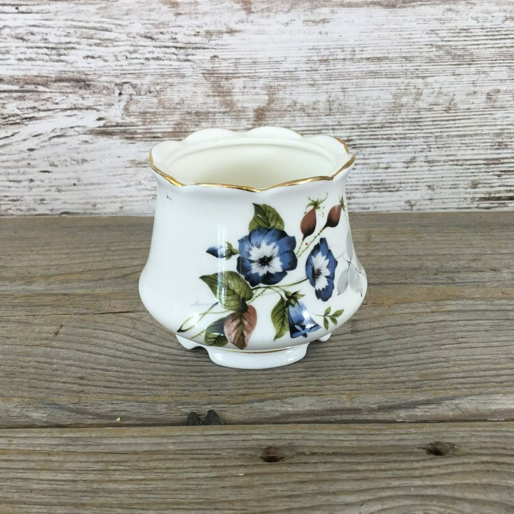 Vintage Royal Dover Bone China Footed Cup / Sugar Dish Blue Flowers England